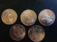 Set of 5,  1 troy  Ounce Copper Round "Zombucks" coins