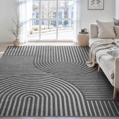 Boho Geometric Washable Area Rug 8’ x 10’ Grey, View more