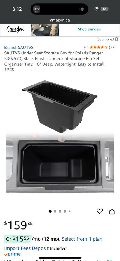 I have a used Polaris ranger midsize under seat storage container and a used belt for $100 for all r...