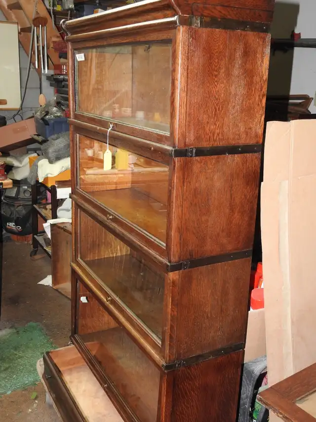 antique oak barrister bookcase 4 glass level, drawer, restored in Bookcases & Shelving Units in Hamilton - Image 2