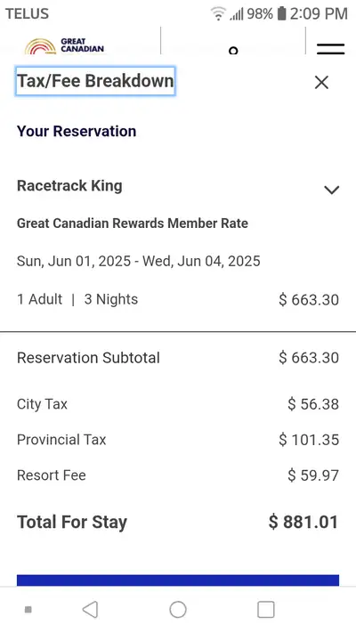 Great Canadian Resort Toronto, King room or 2 bed queen.trackside if wish.3 nights$300 cash.NO TAX.....