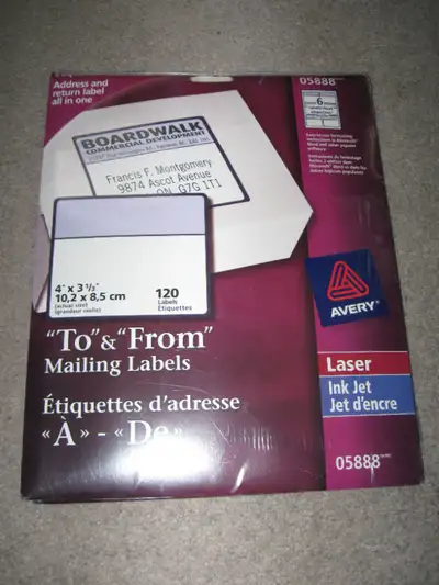 Brand new package sealed Laser Inkjet 6 labels per sheet 120 labels 4" x 3 1/3" Address and return l...