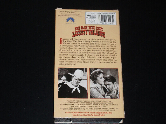 The man who shot Liberty Valance (1962) Cassette VHS dans CD, DVD et Blu-ray  à Ville de Montréal - Image 2