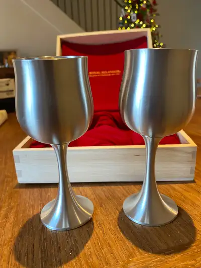 Pair of tulip style solid pewter wine goblets by Royal Selangor. Brand NEW condition Goblets come in...