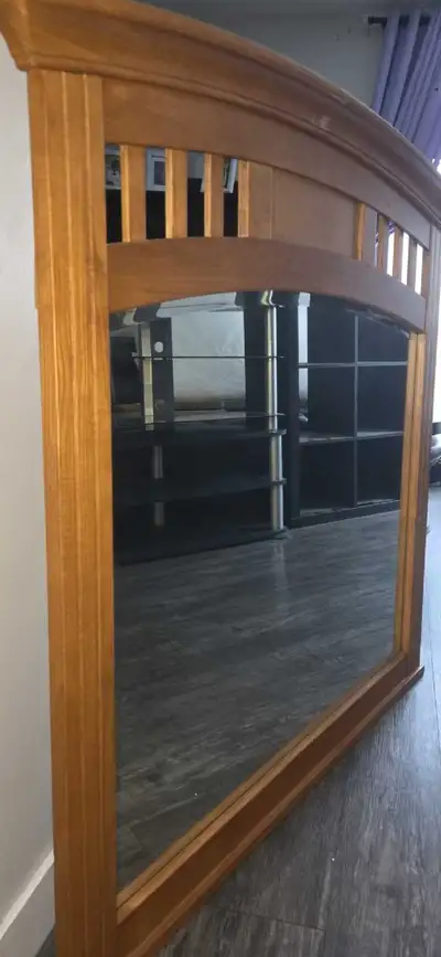 Beautiful wooden headboard with integrated mirror, View more