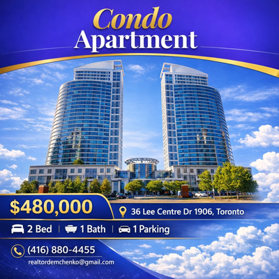 36 Lee Centre Dr 1906, Toronto $480,000 Maintenance: $539 Heat + Water included • Modern building •...
