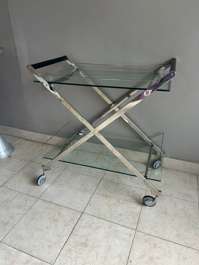 Chrome and Glass Bar Cart on Wheels, View more