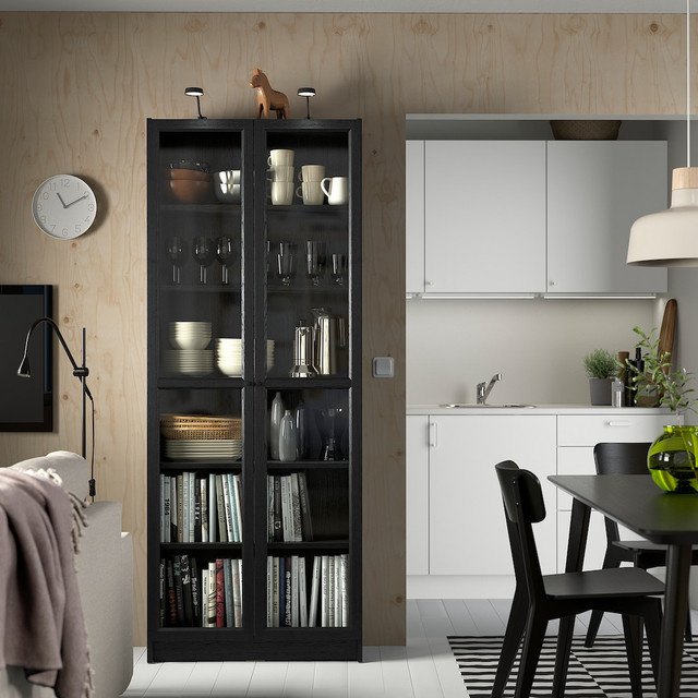 IKEA BILLY / OXBERG Bookcase • Glass Doors • Black Oak • Bookshe in Bookcases & Shelving Units in Oshawa / Durham Region - Image 2