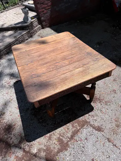 Antique carved oak farmhouse/refectory dining table, View more