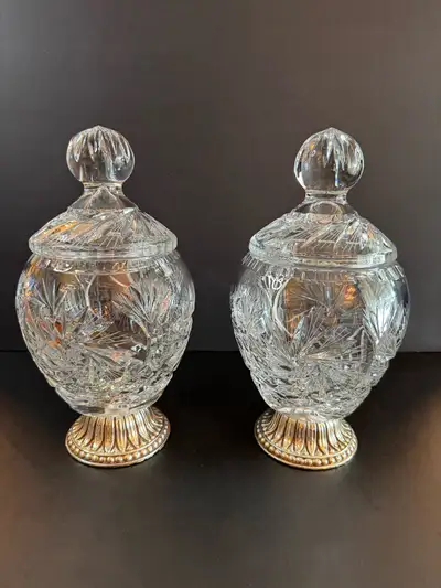 Set of 2 Vintage Crystal Candy Dishes with Lids, View more
