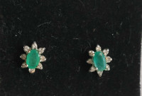 Vintage 14K Gold Emerald & Diamond Stud Earrings 