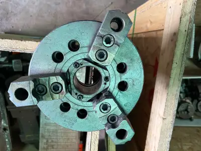 Lathe chuck Kitagawa 8” dia 3 jaw, 2@ hole thru 3-5/8” thick, bo, View more