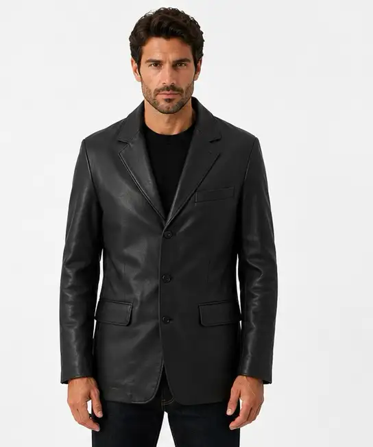 Men’s Classic Black Leather Blazer Jacket in Men's in Oshawa / Durham Region - Image 3