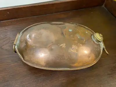 Antique Copper and Brass Oval Bed Warmer or Foot Warmer Hot Water Tank Bottle. This is an oval shape...