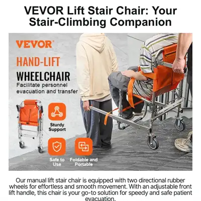 Brand New in Box! Transfer with Ease: Our manual lift stair chair is designed with two 5" directiona...