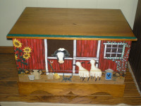 FIRST $150~  Multi Farm Scenery Hand Painted Wood Toy Chest  ~