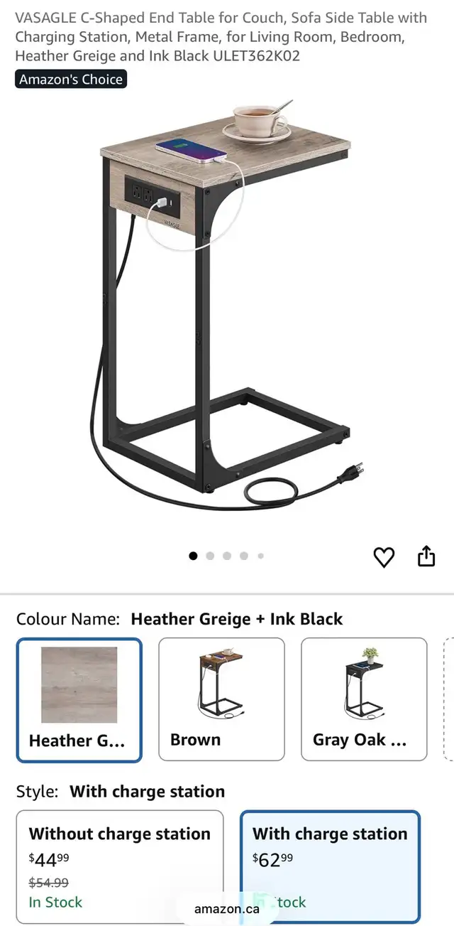 VASAGLE C-Shaped Side Table with Charging Station in Other Tables in Oshawa / Durham Region - Image 8