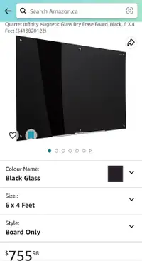 Infinity Magnetic Glass Marker Board, Black