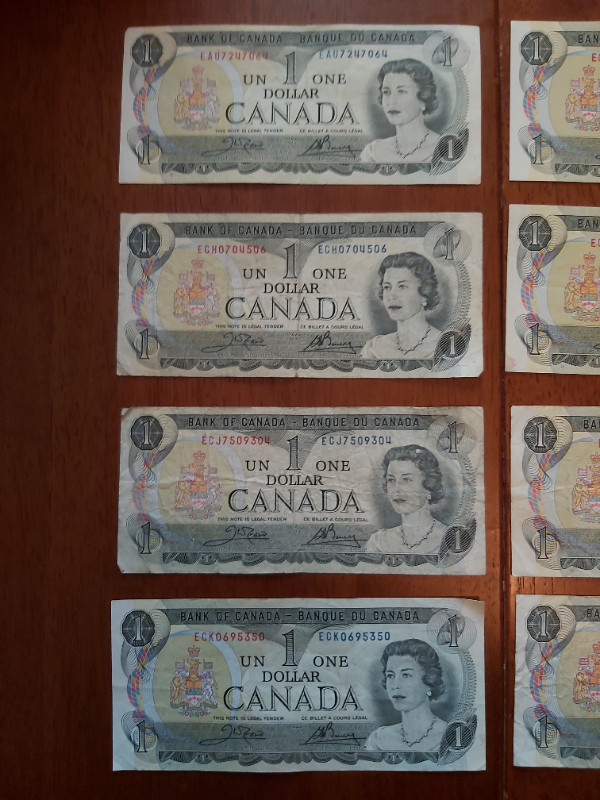 8 B of C 1973 $1 Bills Crow-Bouey EAU to ECN Numbers in Arts & Collectibles in Saint John - Image 2