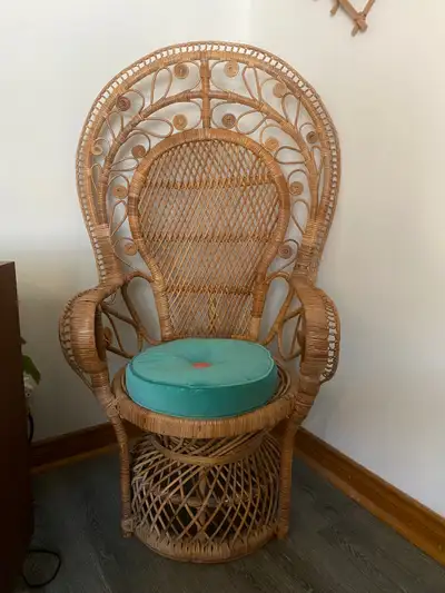 Rattan peacock chair from the 1970s, in amazing vintage condition given its age. Note some missing w...