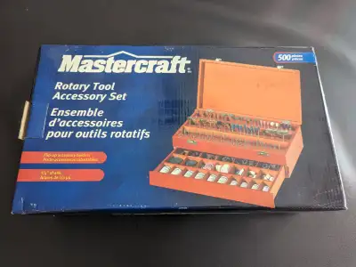 A 500-piece Mastercraft rotary tool accessory set, brand new. It was likely purchased in the 1980s o...