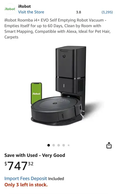 Used Roomba i4 for sale. Works great. We moved to a house that has many levels so it does not work w...