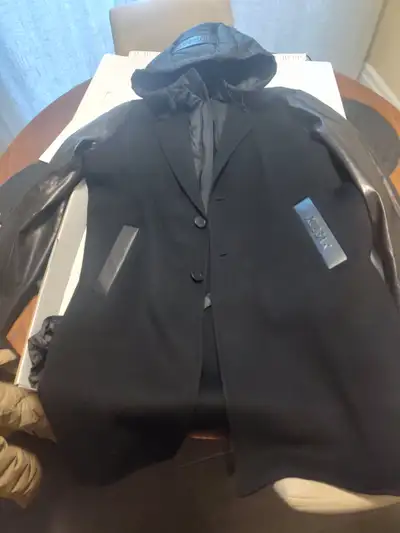 new XL RUDSAK 3/4 length men's black wool & leather winter coat, View more