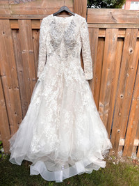 Ivory Stone Beaded Lace Long Sleeve Wedding Dress