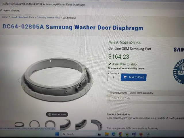 Samsung washer door diaphragm in Washers & Dryers in Bedford - Image 6