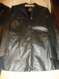 Women's Black Leather Coat - Size 10 by Sequence