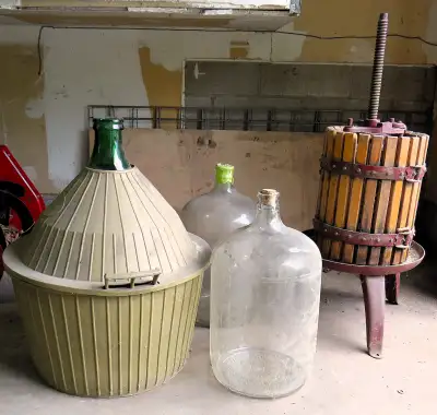 WINE PRESS, demijohn etc, View more