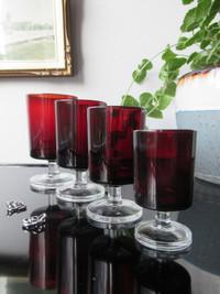 4 Red Ruby Wine Glasses by Luminarc, France