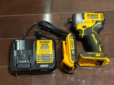 New. Including drill, battery and charger Dewalt Dcf809D1. Thank