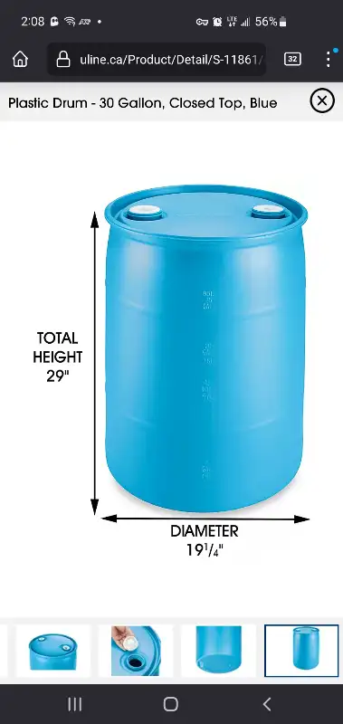 Polyethylene 30 Gallon Drum. Store up to 450lb of liquid or solids. Two capped openings. Perfect for...