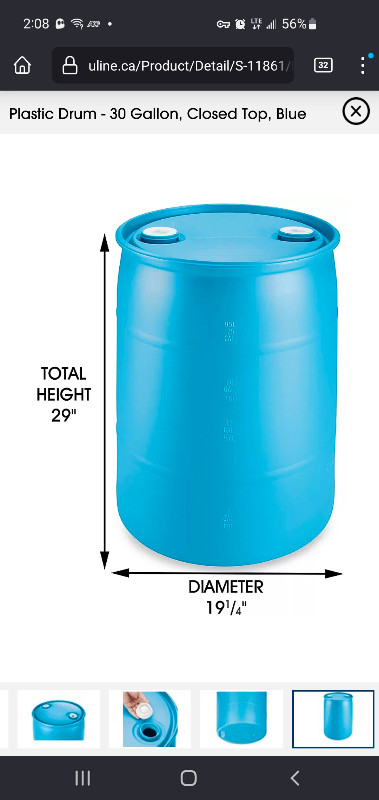 Plastic Drum - 30 Gallon, Closed Top, Blue in Outdoor Tools & Storage in City of Toronto