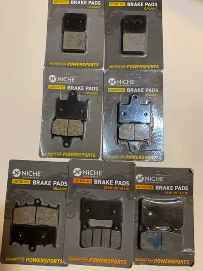 7 sets of NEW NICHE POWERSPORTS BRAKE PADS. SEE PICS FOR DETAILS. $75 for the lot. Pick up in SELKIR...