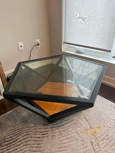 Beautiful teak urban barn pentagon shaped coffee table $80obo, View more