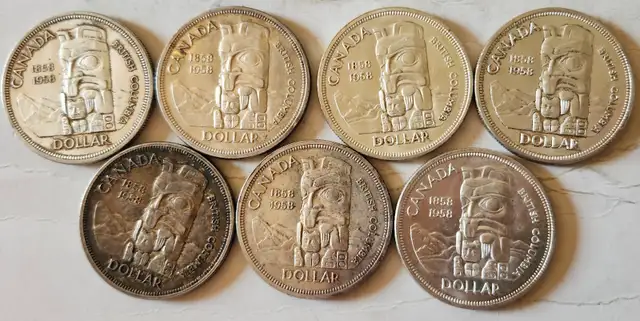 CANADIAN SILVER DOLLARS (( 7 COINS )) 1958 FOR SALE in Arts & Collectibles in City of Toronto - Image 2