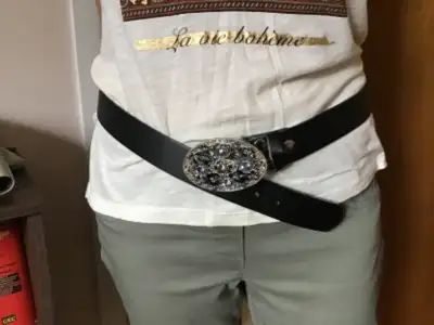 Ceinture pour femme en cuir noir ,boucle avec pierres, View more