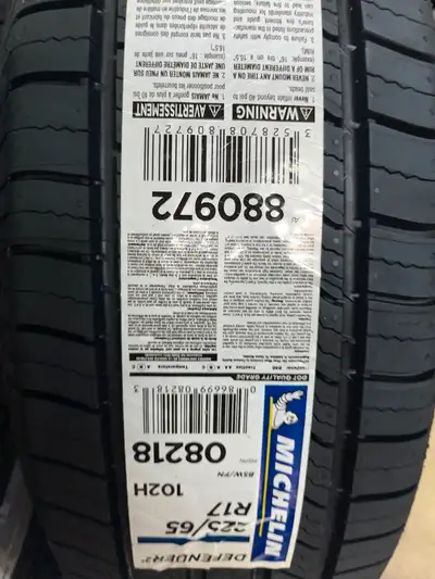 New pair of 225 65 17 Michelin defender2 all season tires. Tires are brand new never been mounted or...