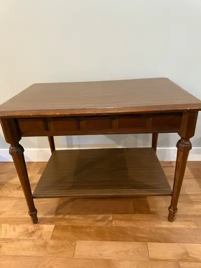 Mid century modern end table with shelf, View more