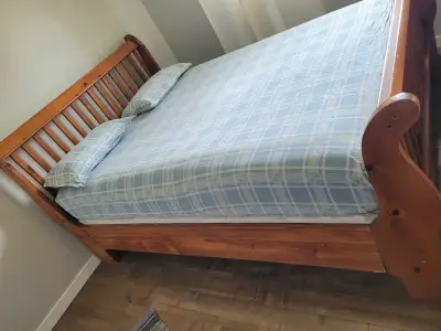  queen wooden bed frame with mattress and bed box , View more