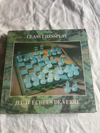 GLASS CHESS SET Board Game Chessplay 10" Complete with BOX