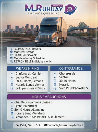 Offre d'Emploi : Chauffeur de Camion Classe 5 responsable!!, View more