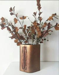Large Bronze Brown Autumn Fall Faux Leaves Decorative Plant Vase