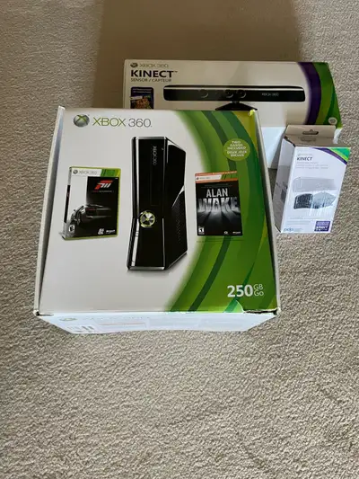 Xbox360 + Kinect + controllers + about 50 games, excellent condition $100.00 firm.