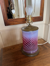 Antique Swirled Cranberry Milkglass Lamp
