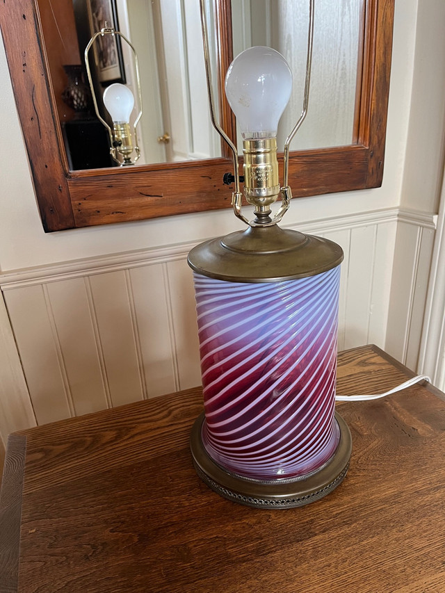 Antique Swirled Cranberry Milkglass Lamp in Arts & Collectibles in Kawartha Lakes
