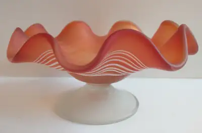 Orange swirl art glass dish, View more