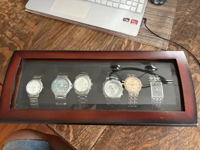 Crossfield. 6 watches in wood and glass case , View more